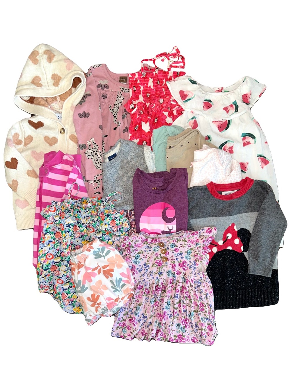 14 Pc Bundle Assorted Baby Clothes One Piece Bubble Romper Dress Sweater 18-24M
